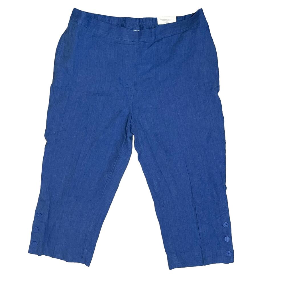 NEW Chico’s Casual Straight Leg Linen Button Hem Crop Pants Blue Size 3 / US 16